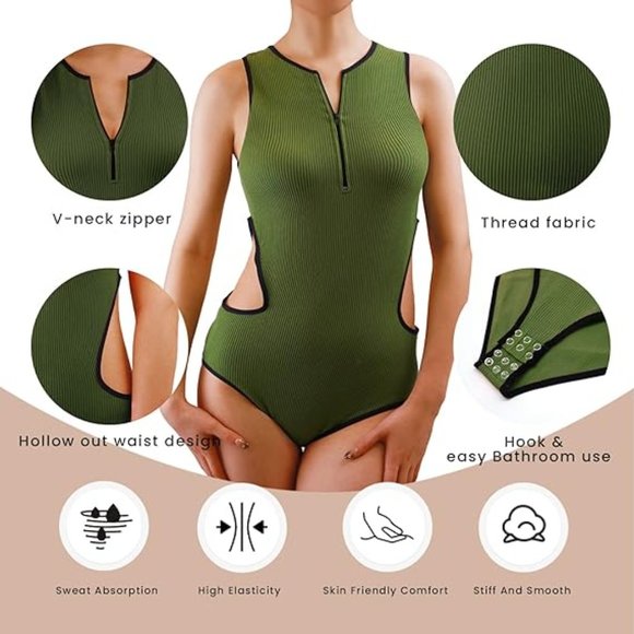 (2 Medium - 1 black & 1 green) NWOT UniikStuff Cut Out Shapewear Bodysuits - Picture 8 of 13